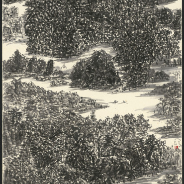 013.晴川歷歷, 水墨、紙本, 134.3x68.9cm(10.3才), 1989