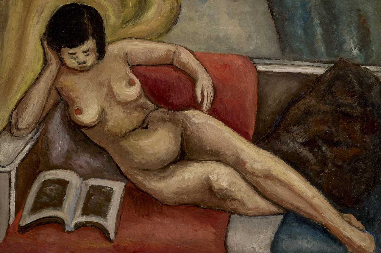 裸女卧床阅读 油彩画布 52x78cm