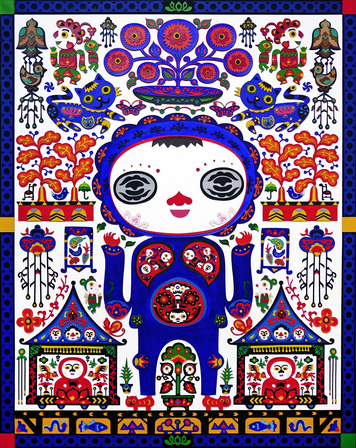 PAPER-CUT DOLL – The Dream About Wearing Orange Tiger-head Shoes Board, leather 120Hx90W cm