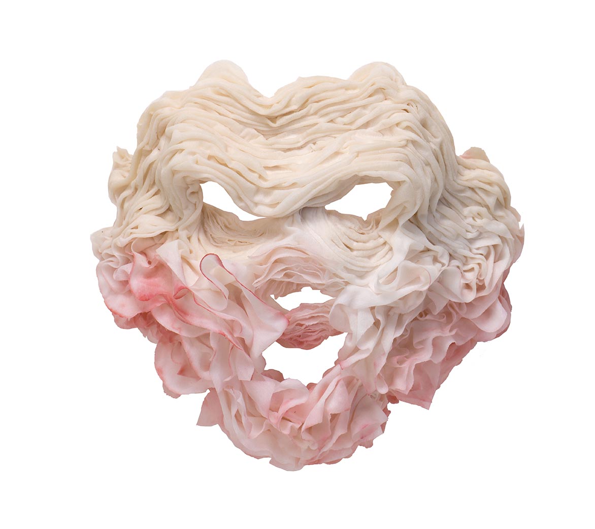 Transforming… (No.5) Mixed Media (facial mask, acid-free stiffener, dye pigment) 45x45x12cm