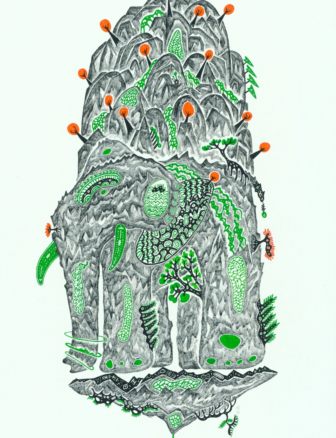 CHEN Pu
Symbiosis_The All-Embracing Island
2022
Ink, color, and ballpoint pen on paper
110×74×3.5cm