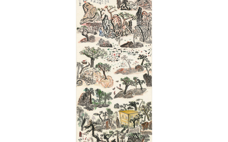 于彭, 春天水波綠漪生，彩墨、紙本 137.2x68.4cm(10.4才), 1988