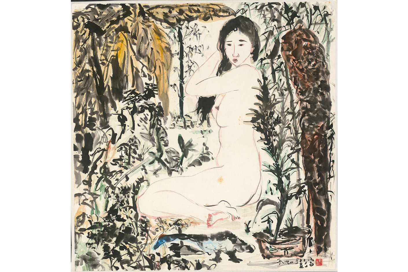 于彭, 晨起, 彩墨、紙本, 70.4x68.6cm(5.4才), 1990