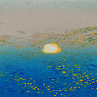 游雅蘭_Glowing Light on the Lake_2018_Woodcut Reduction Print on BFK_30×30cm