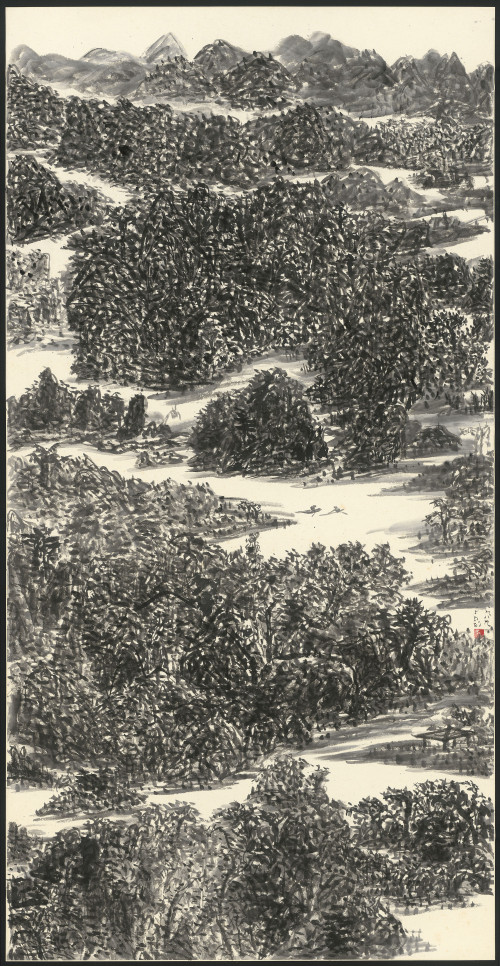 013.晴川歷歷, 水墨、紙本, 134.3x68.9cm(10.3才), 1989