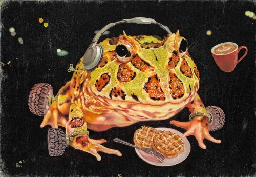 人生角斗士－蛙蛙品尝 油彩画布 50×72.5cm
