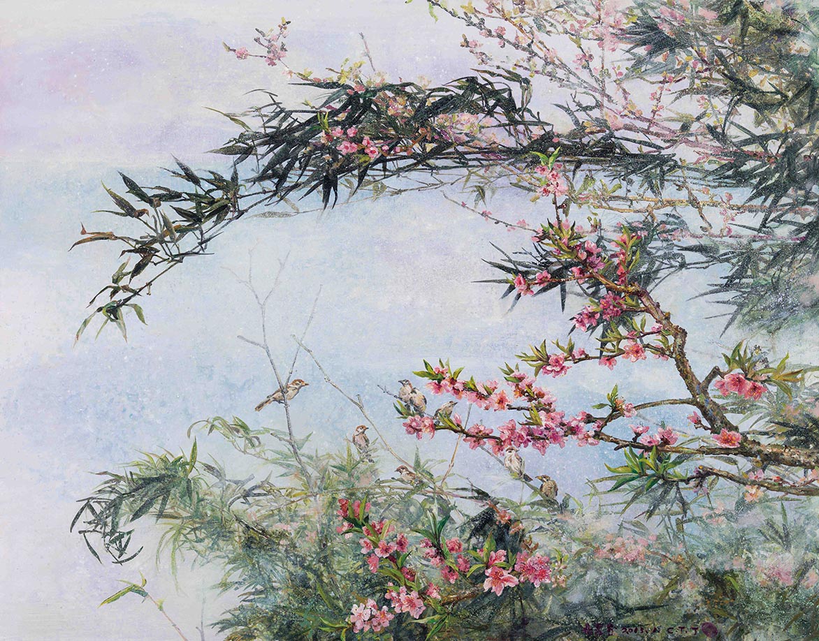 竹外桃花两三枝2013 复合媒材、麻布 91.2×117cm (50F)