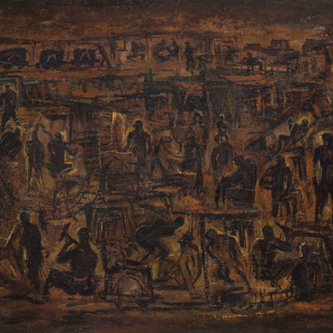 WEB-洪瑞麟_礦工頌_1966_油彩、畫布裱板_60×91cm (30M)