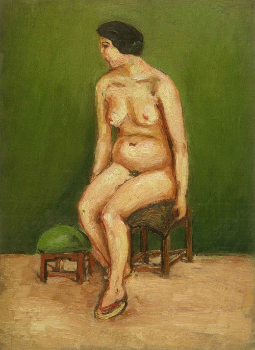 陈澄波 
裸女坐姿左侧
年代不详
油彩画布 
33×24cm(4F)

 