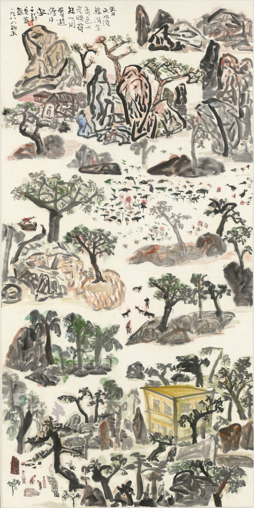 016.春天水波綠漪生  彩墨、紙本 137.2x68.4cm(10.4才), 1988