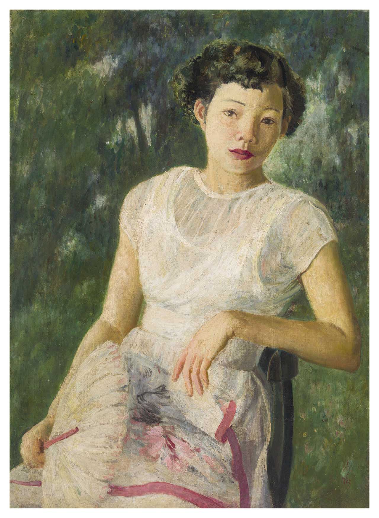 Lady in White Dress Oil on canvas 72.5x60.5cm