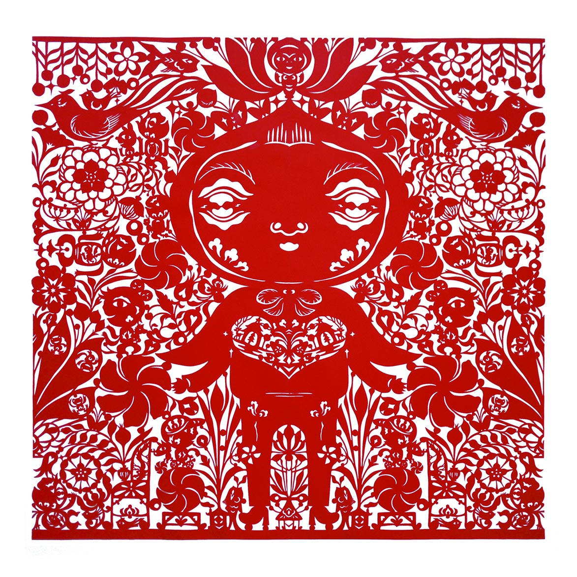 The Kingdom Full of Love and Courage to Fly Thin and Tough Red Silk Fabric 120x120cm