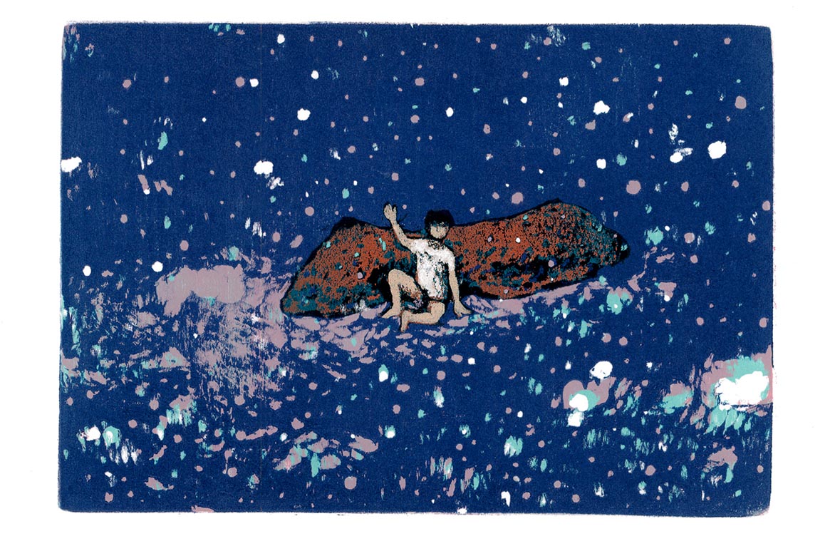 In The Blue Snow Woodcut/ Relief print 15.5x22.5cm