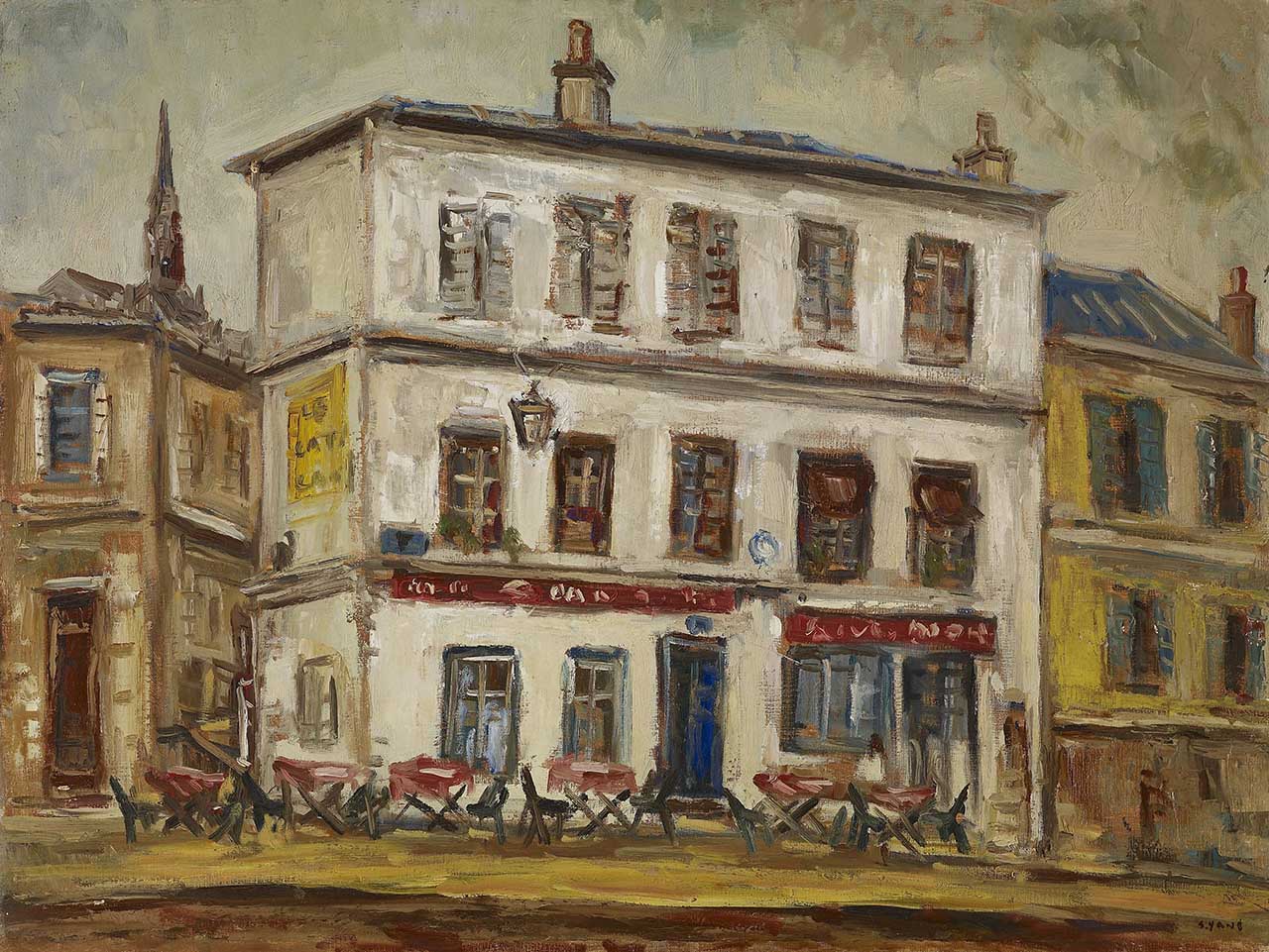 Café in France Oil on canvas 61x80 cm