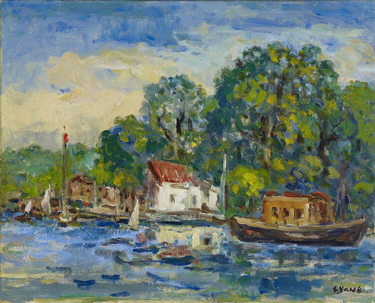 Dock (Scenery in Holland) Oil on canvas 52.3x65 cm