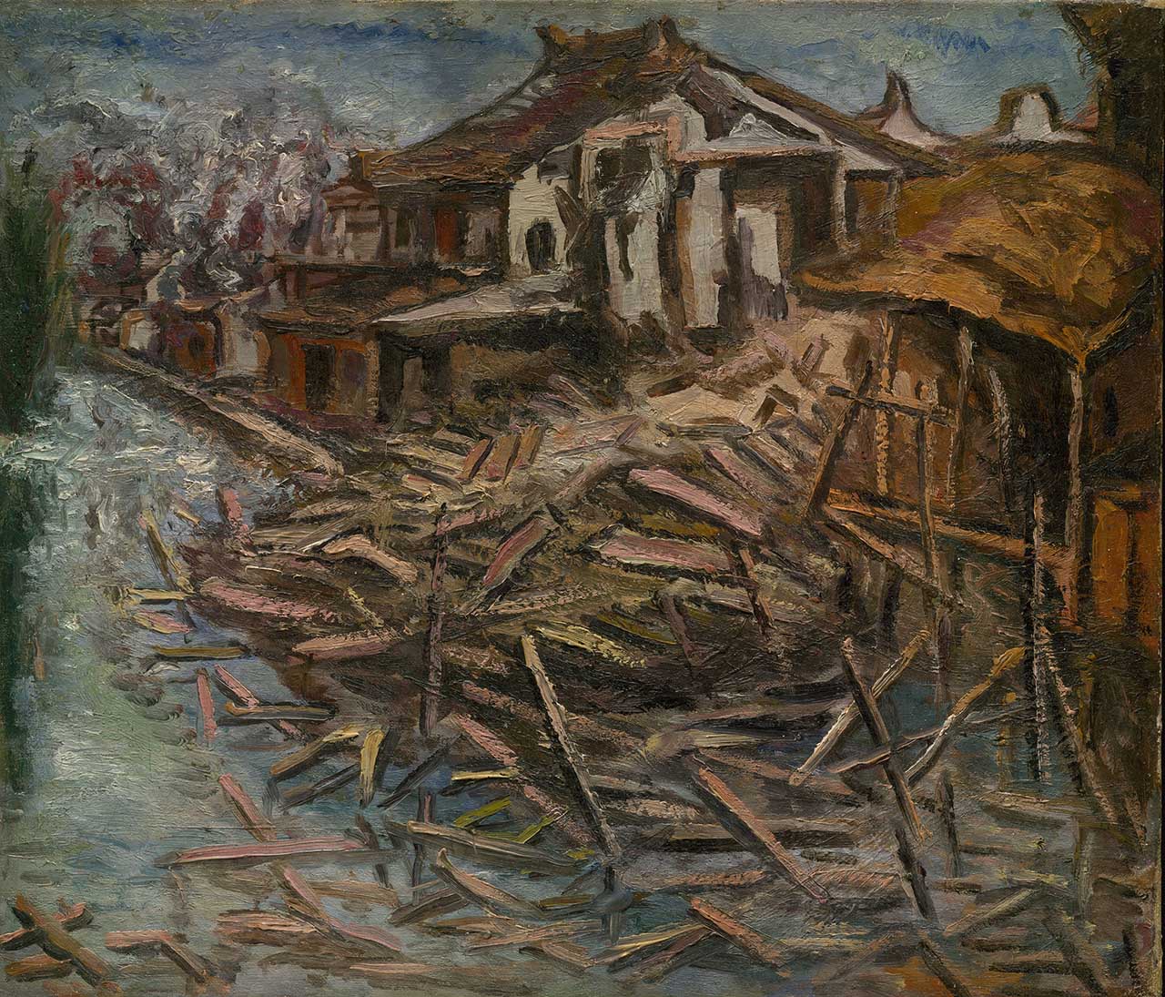 A Lumberyard Oil on canvas 45.5x52.5cm