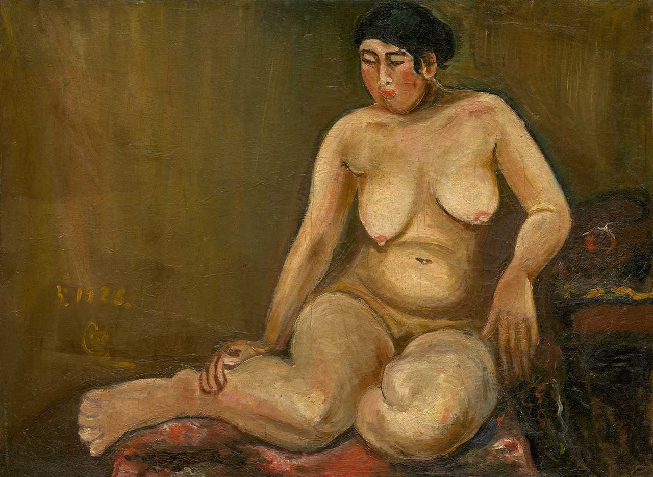 Nude Female in a Right Leaning Sitting Posture Oil on canvas 53x72cm 20P