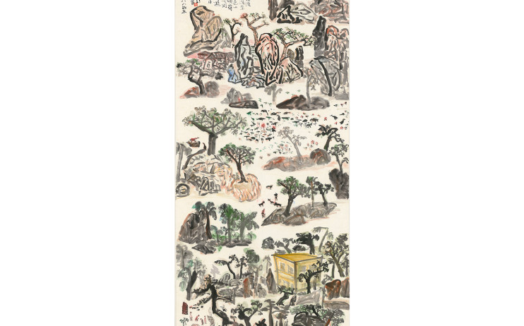 Yu Peng, In the Water Wave in Spring grows the Green Ripple, Ink and color on paper, 137.2x68.4cm(10.4才), 1988