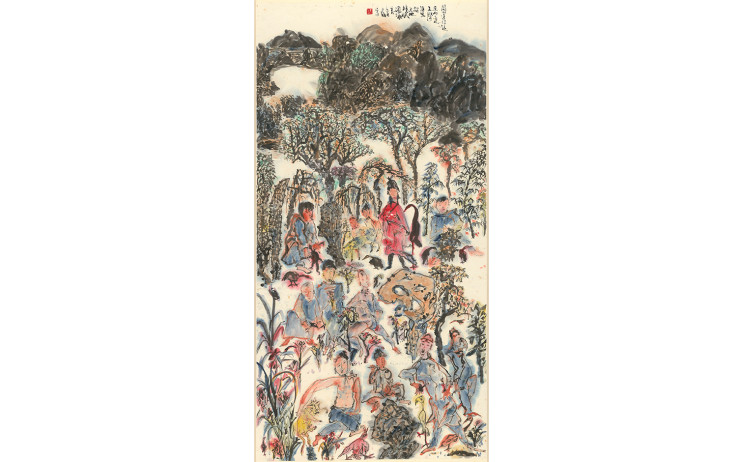 Yu Peng, Monks Walk Away in the Mountain Guan, Ink on paper, 137x69.1cm, 1993