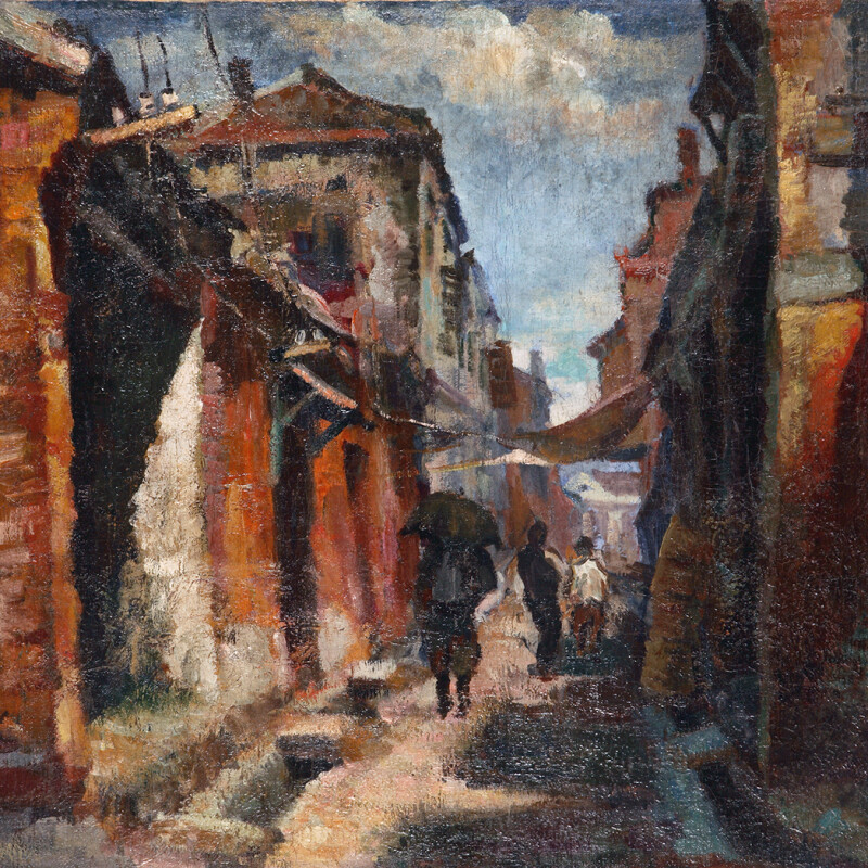 洪瑞麟_後街_1930_油彩畫布_65×80cm_小