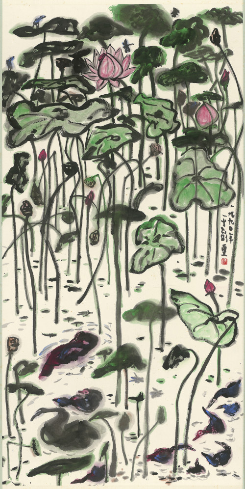 068_亭亭玉立, 彩墨、紙本, 136.9x68.7cm(10.5才), 1990