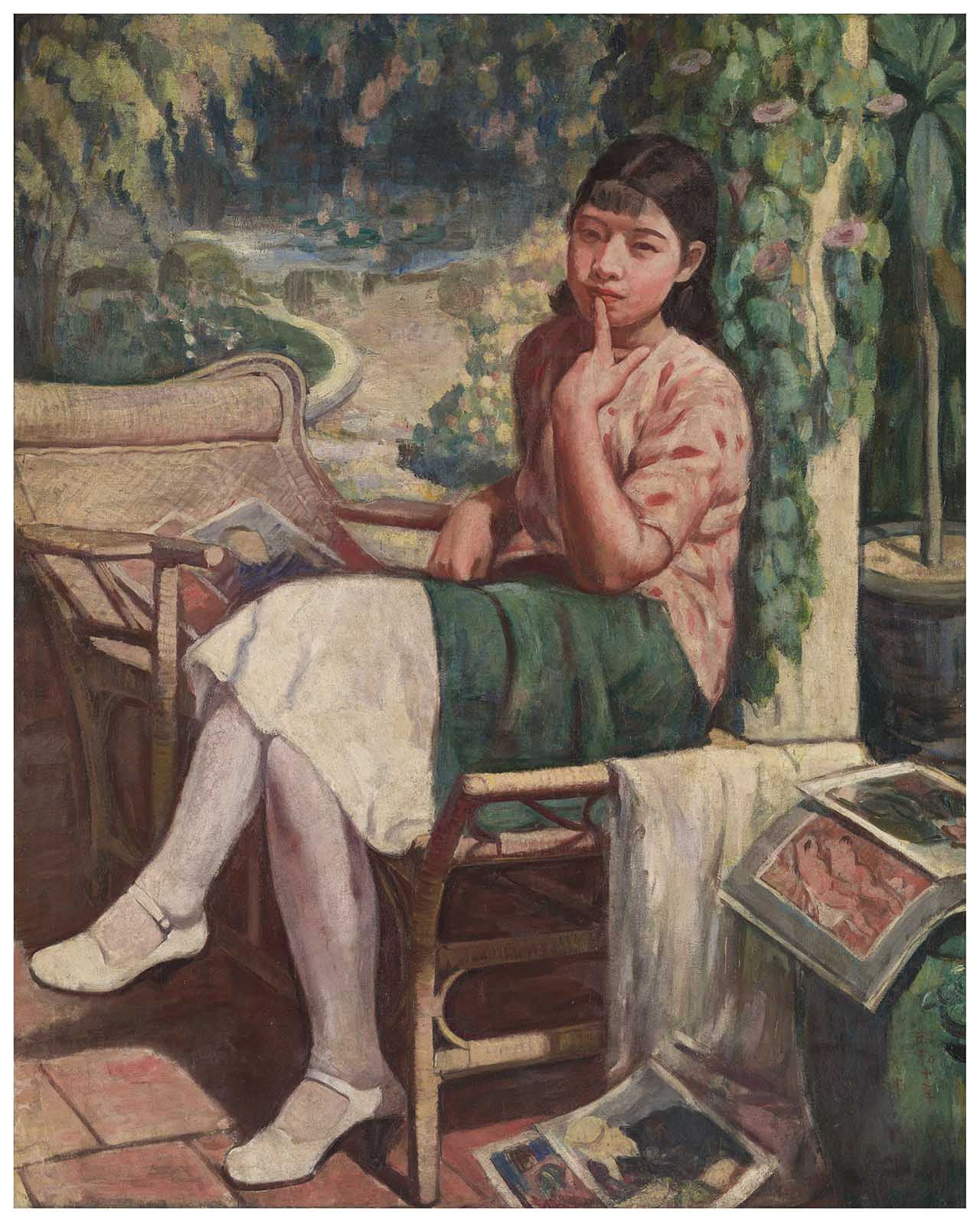 李梅樹 小憩之女 油彩畫布 100F