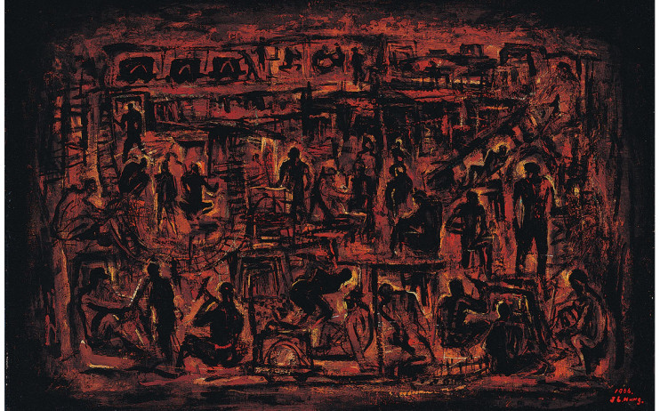 洪瑞麟
礦⼯頌
1966
油彩、畫布裱板
60×91cm

 