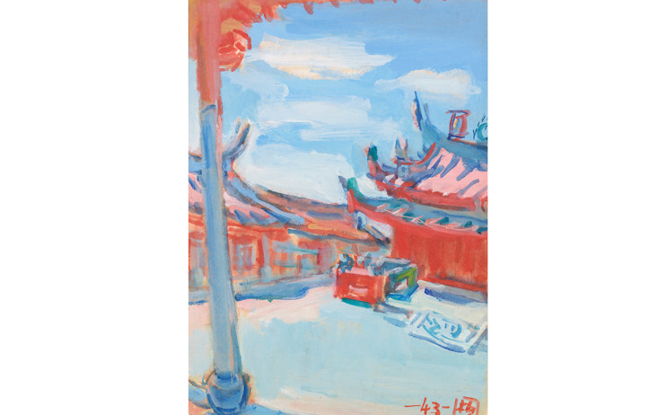 郭柏川
⼤成殿（台南孔廟）
1954
油彩宣紙
33.5×23.5cm

 