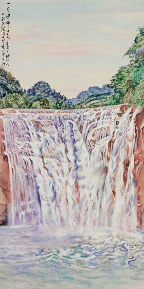陳慧坤
十分瀑布（二）
1976
膠彩
183.5×91.2cm

 
