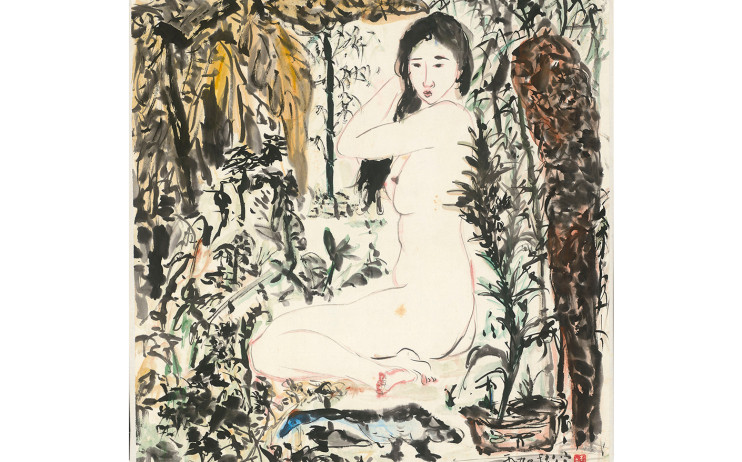 于彭, 晨起, 彩墨、紙本, 70.4x68.6cm(5.4才), 1990